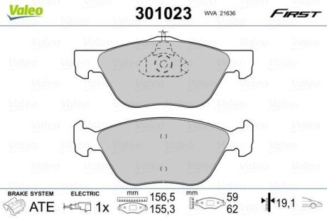 Гальмівні колодки дискові ALFA/FIAT 145-147/155/156/166/Bravo/Coupe/Marea "1,6-2,5 "F "95-10 Valeo 301023