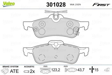 Комплект тормозных колодок, дисковый механизм Valeo 301028