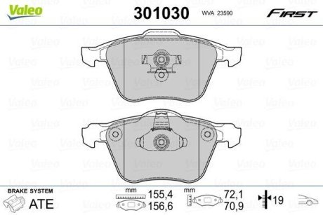 Комплект тормозных колодок, дисковый механизм Valeo 301030