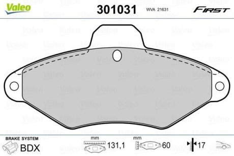 Колодки гальмівні CITROEN P. XANTIA 93-03 Valeo 301031