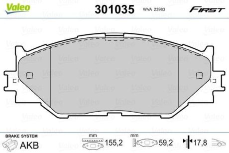 Комплект тормозных колодок, дисковый механизм Valeo 301035 (фото 1)