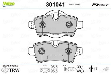 Комплект тормозных колодок, дисковый механизм Valeo 301041