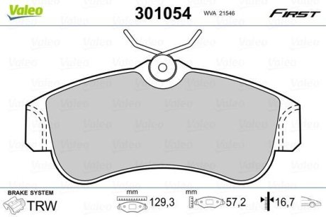 Колодки тормозные передние дисковые Valeo 301054