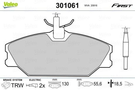 Комплект тормозных колодок, дисковый механизм Valeo 301061