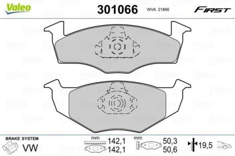 Комплект тормозных колодок, дисковый механизм Valeo 301066