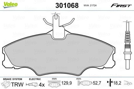 Колодки тормозные передние дисковые Valeo 301068