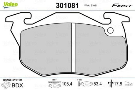 Комплект тормозных колодок, дисковый механизм Valeo 301081 (фото 1)