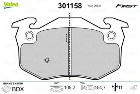 Комплект тормозных колодок, дисковый механизм Valeo 301158 (фото 1)