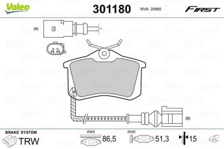 Колодки гальмівні RENAULT T. MEGANE/SCENIC/MODUS/CLIO 99- Valeo 301180