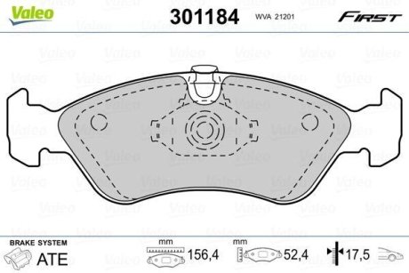 Колодки тормозные передние дисковые Valeo 301184