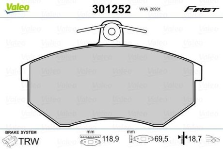 Колодки тормозные передние дисковые Valeo 301252