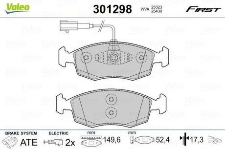 Комплект тормозных колодок, дисковый механизм Valeo 301298