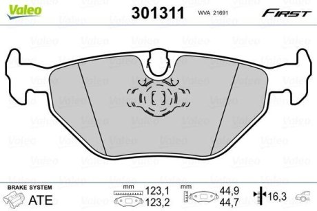 Колодки гальмівні BMW T. E39 95-04 Valeo 301311