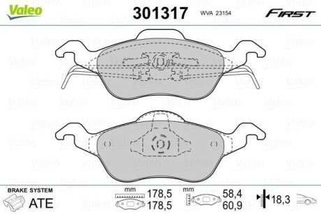 Комплект тормозных колодок, дисковый механизм Valeo 301317