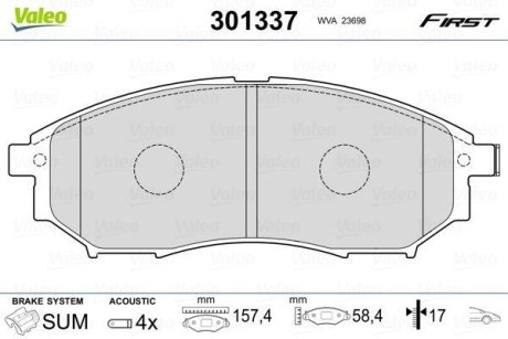 Комплект тормозных колодок, дисковый механизм Valeo 301337