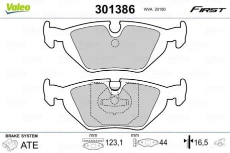 Комплект тормозных колодок, дисковый механизм Valeo 301386