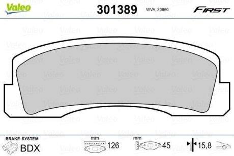 Комплект тормозных колодок, дисковый механизм Valeo 301389