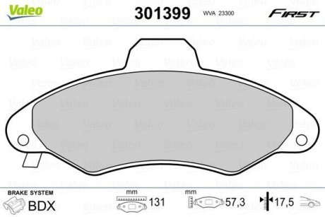 Колодки гальмівні FORD P. ESCORT/ORION 90-99 BEZ CZUJNIKA Valeo 301399