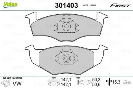 Комплект тормозных колодок, дисковый механизм Valeo 301403