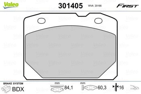 Комплект тормозных колодок, дисковый механизм Valeo 301405