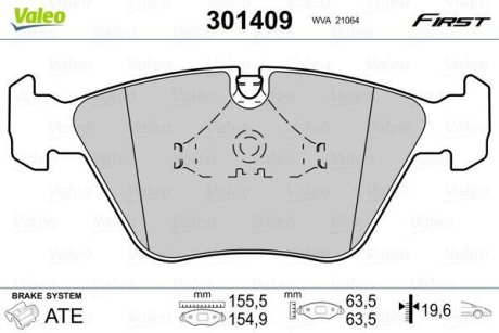 Комплект тормозных колодок, дисковый механизм Valeo 301409