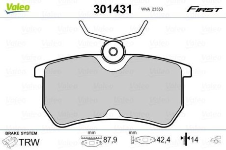 Колодки гальмівні FORD T. FOCUS 98-04 Valeo 301431 (фото 1)