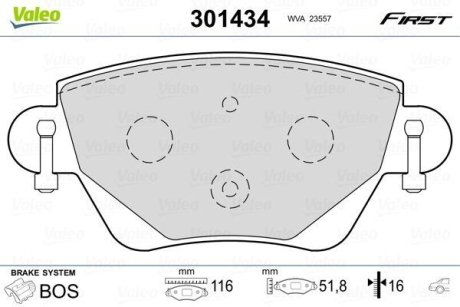 Комплект тормозных колодок, дисковый механизм Valeo 301434