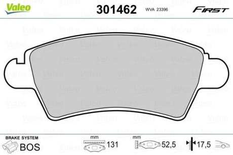 Комплект тормозных колодок, дисковый механизм Valeo 301462