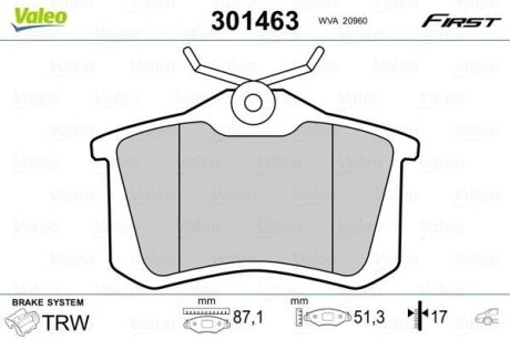 Колодки гальмівні VW T. BORA/GOLF/CADDY/PASSAT/POLO/SHARAN 95- BEZ CZUJNIKA Valeo 301463