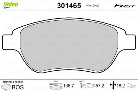 Комплект тормозных колодок, дисковый механизм Valeo 301465