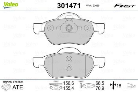 Комплект тормозных колодок, дисковый механизм Valeo 301471