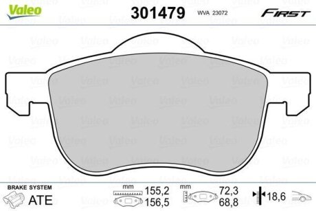 Комплект тормозных колодок, дисковый механизм Valeo 301479