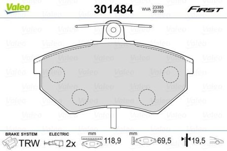 Колодки тормозные передние дисковые Valeo 301484