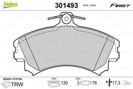 Комплект тормозных колодок, дисковый механизм Valeo 301493