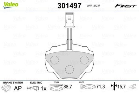 Комплект тормозных колодок, дисковый механизм Valeo 301497