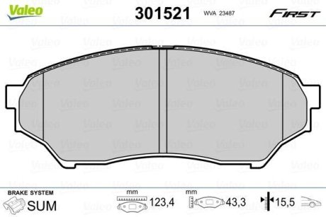 Комплект тормозных колодок, дисковый механизм Valeo 301521