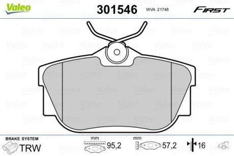 Гальмівні колодки дискові NISSAN/OPEL/RENAULT NV300/Primastar/Vivaro/Trafic "1,6-2,5 "R "01>> Valeo 301546 (фото 1)