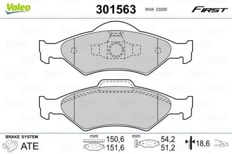 Комплект тормозных колодок, дисковый механизм Valeo 301563