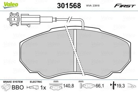 Колодки тормозные передние дисковые Valeo 301568