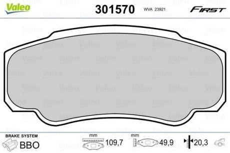 Комплект тормозных колодок, дисковый механизм Valeo 301570