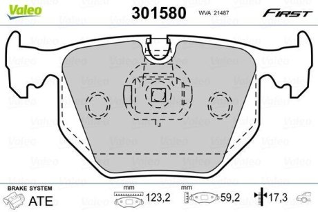 Комплект тормозных колодок, дисковый механизм Valeo 301580