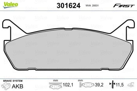 Комплект тормозных колодок, дисковый механизм Valeo 301624