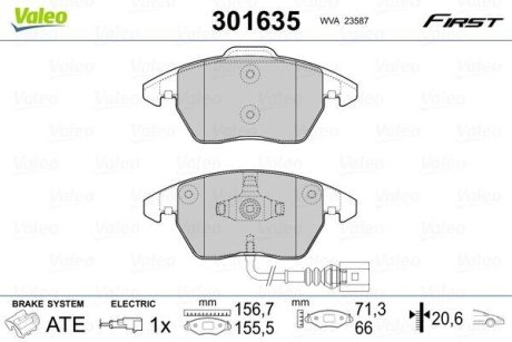 Комплект тормозных колодок, дисковый механизм Valeo 301635