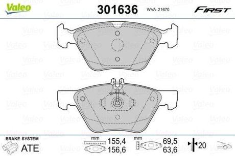 Колодки тормозные передние дисковые Valeo 301636