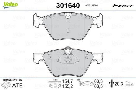 Комплект тормозных колодок, дисковый механизм Valeo 301640