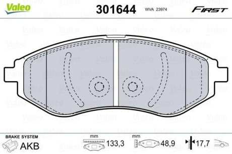 Комплект тормозных колодок, дисковый механизм Valeo 301644