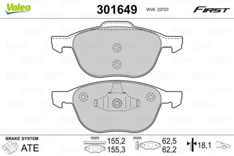 Комплект тормозных колодок, дисковый механизм Valeo 301649