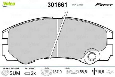 Комплект тормозных колодок, дисковый механизм Valeo 301661