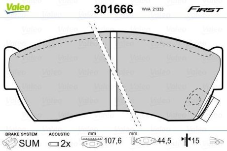 Колодки тормозные передние дисковые Valeo 301666