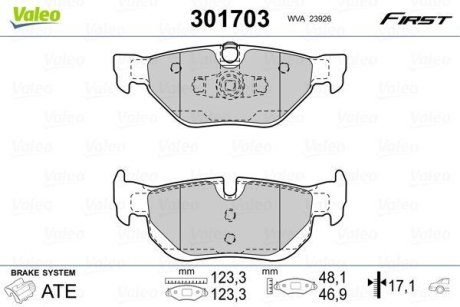 Комплект тормозных колодок, дисковый механизм Valeo 301703